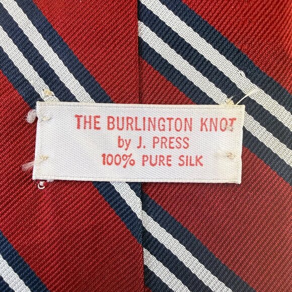 The Burlington Knot By J. Press Red & Navy Stripes 100% Silk Tie Classic Design - Picture 2 of 8